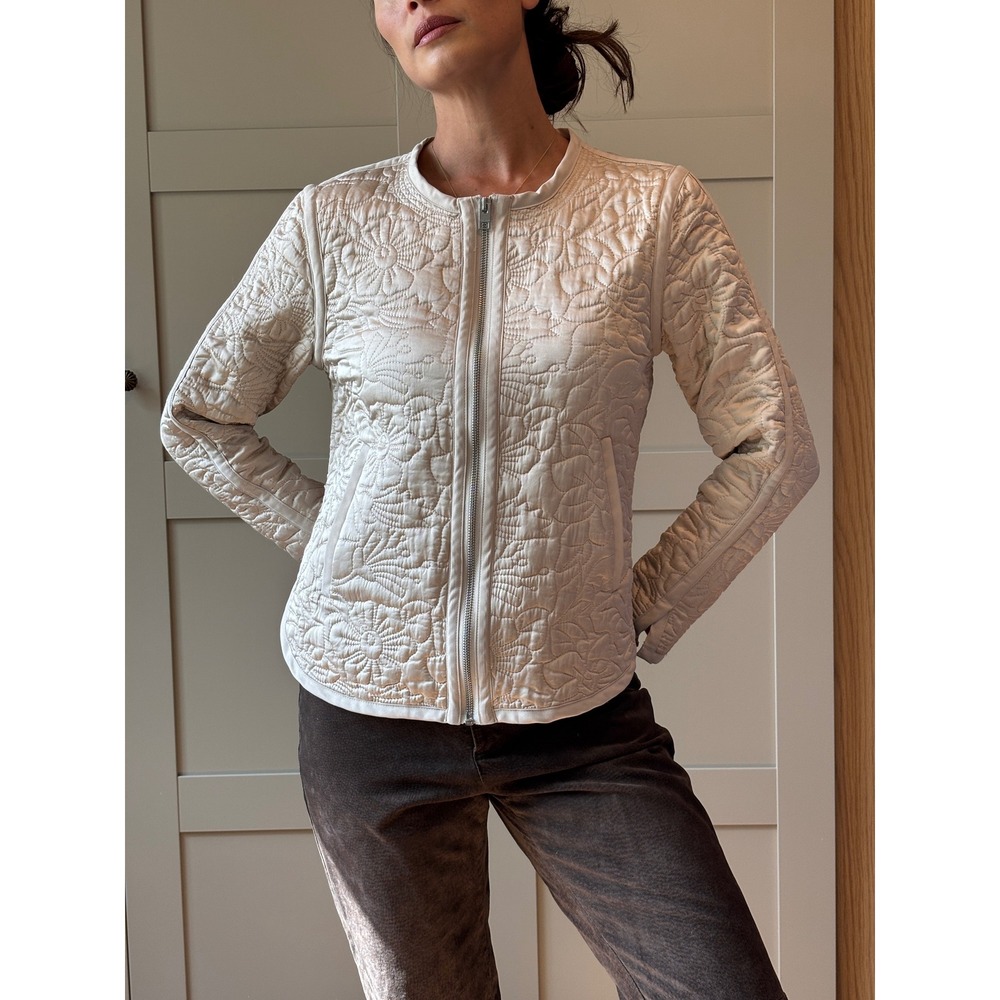 Lucky Brand Womens Cream Floral Quilted Zip Up Tie Kimono Jacket Size S